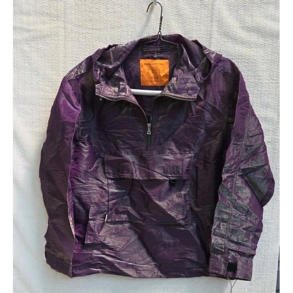 Urban Outfitters Anorak Jacket Mens‎ S Oversized Purple Metallic Windbreaker Y2K